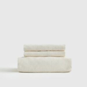 Quince 100% Linen Ivory Fitted Sheet & 2 Pillowcases Set! King (161)